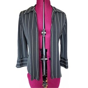Y2K 90's Retro Black and Beige Diamond Striped Women's Full Zip Shacket